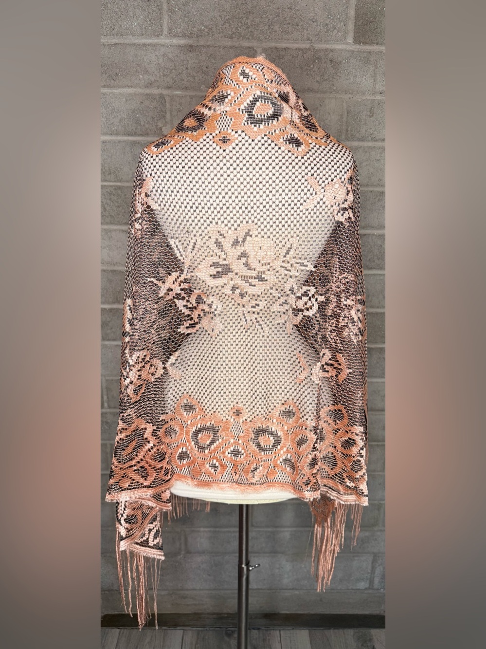 Vintage Style rose gold Black Floral Lace Shawl Wrap Fringe Boho Romantic Scarf